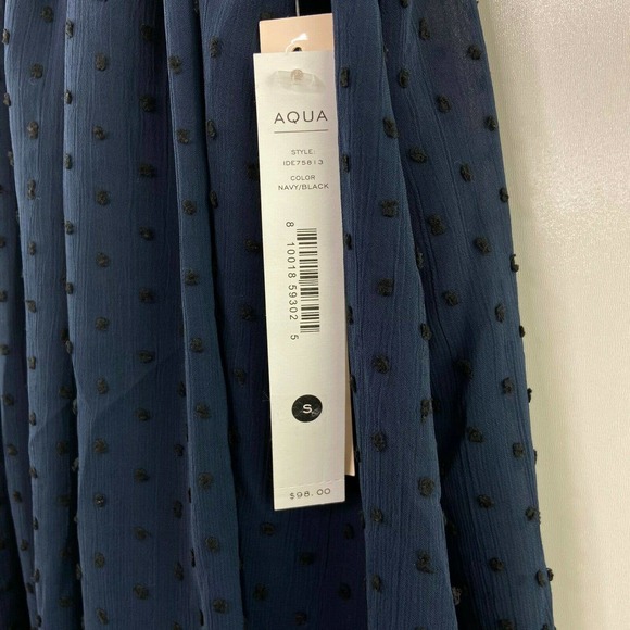 New AQUA Clip Dot DRESS Velvet Trim Blue XS Small - Picture 5 of 6